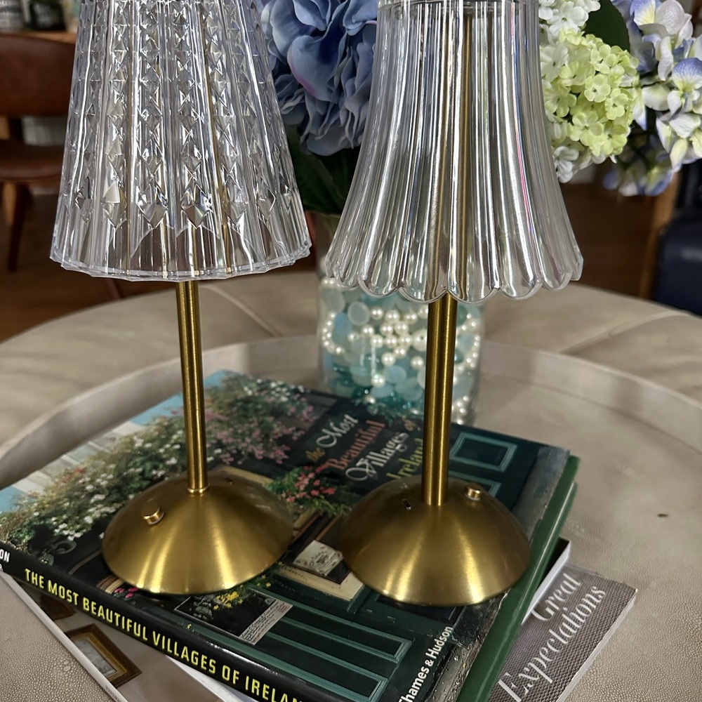 Elegant Gold and Clear Glass Table Rechargeable Lamps